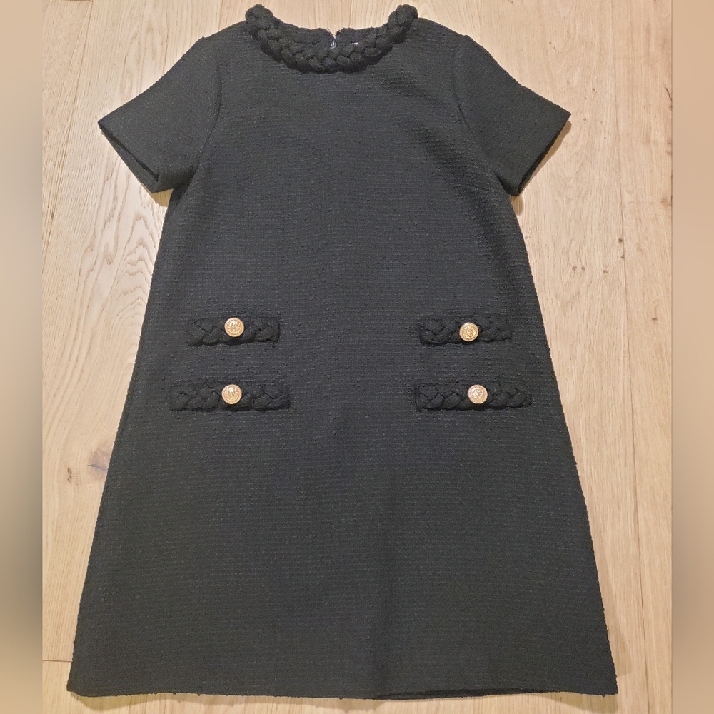 Tuckernuck Black Braided-Trim Short Sleeve Shift Dress